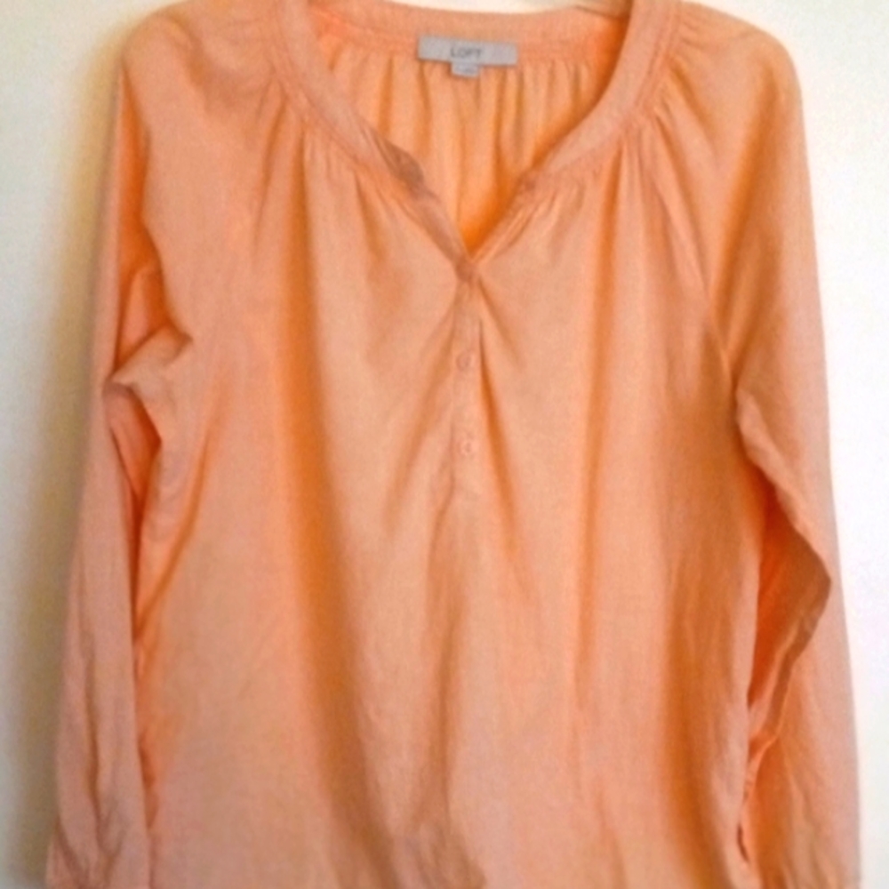 LOFT long sleeve peasant top size M princess v-neck 1/2 button down curv…